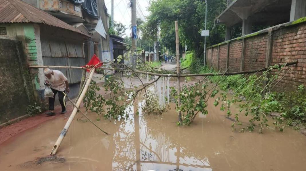 রাজবাড়ীর হাসপাতাল সড়কের বেহাল দশা, এলাকাবাসীর বাধা